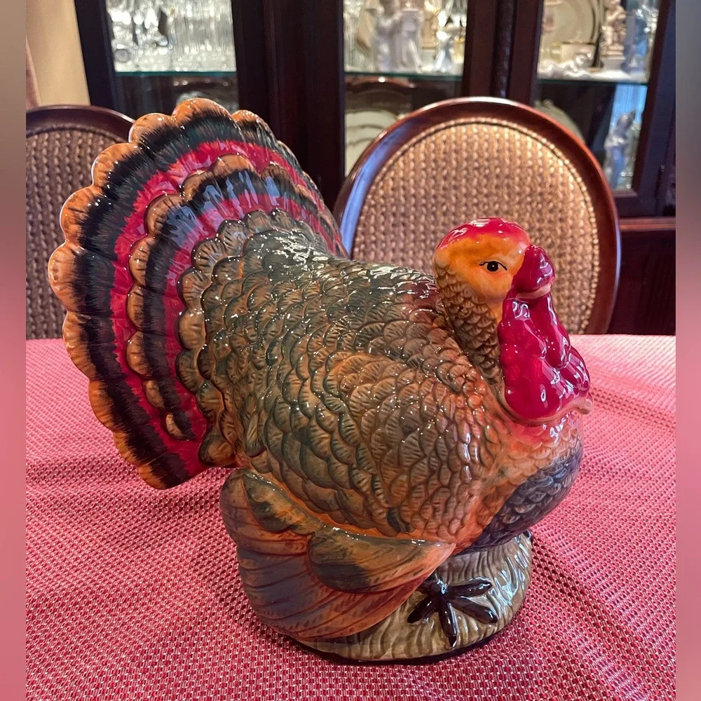 SurLa Table HandPainted Turkey Italy Thanksgiving Center Piece SPECTACULAR 12.5”